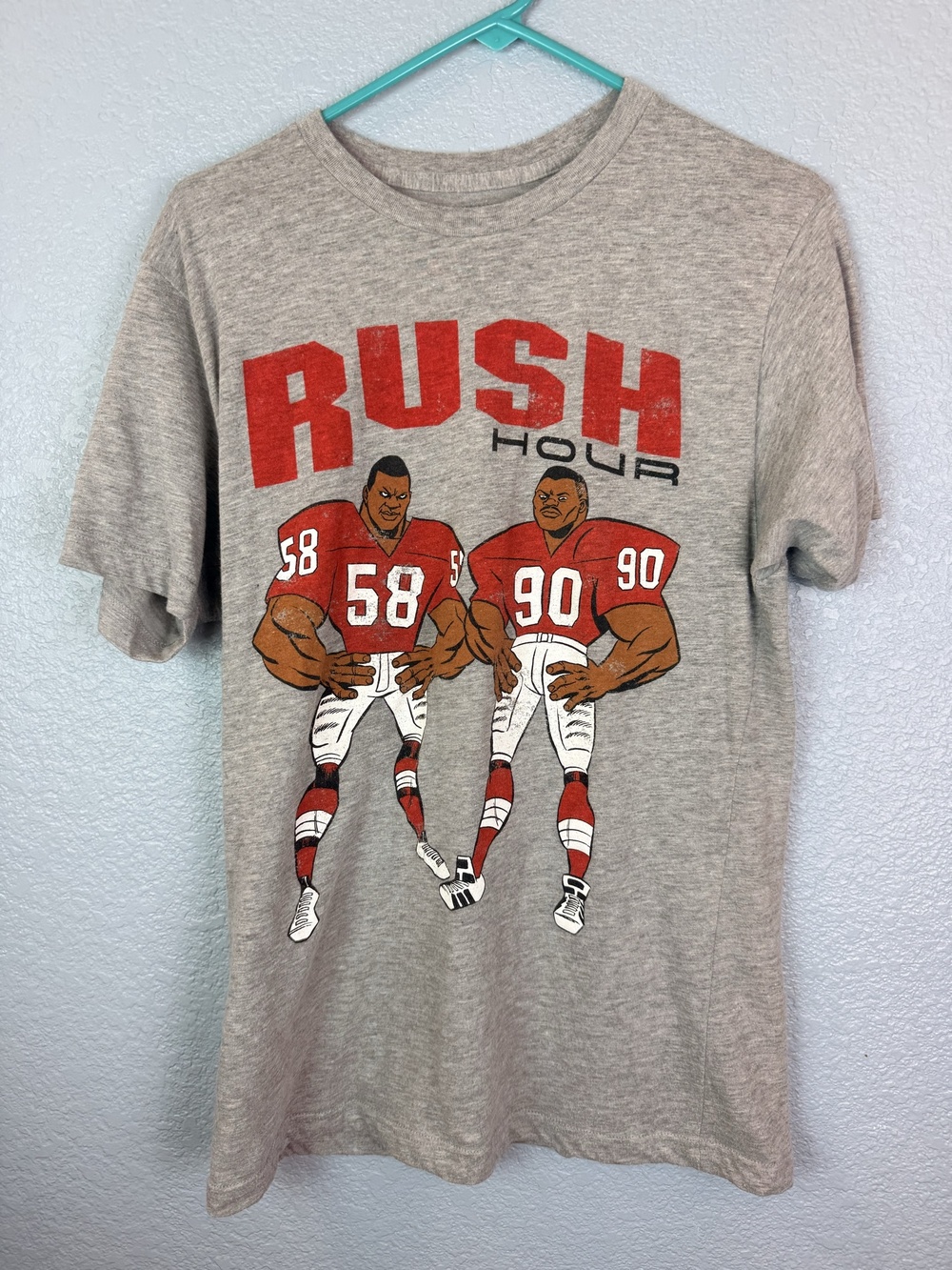 Flat Black Cult Shirt Mens Large Gray Rush Hour Football Graphic Tee Cartoon